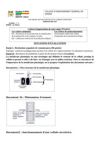 Première page de Philosophie 2nde A2 — 2e devoir surveillé (2022-2023) · CEG SEKERE