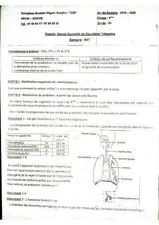Première page de SVT 3e, 3e ML — Devoir surveillé, 2e trimestre (2019-2020) · CPEG SEGUIN SENGHOR