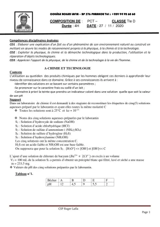 Première page de PCT Tle D — Composition (2020-2021) · CPEG Roger LAFIA