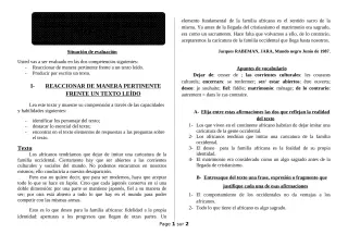 Première page de Devoir surveillé de ESPAGNOL — 1ère A1, 1ère A2 — ceg ouenou (2018)