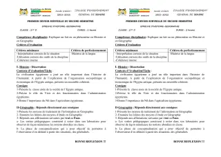 Première page de Histoire-Géographie 2nde D — 1er devoir surveillé, 2e semestre (2021-2022) · CEG SEKERE