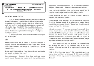 Première page de Français 4e, 4e ML — 2e devoir surveillé, 2e semestre (2019-2020) · CEG Banikanni