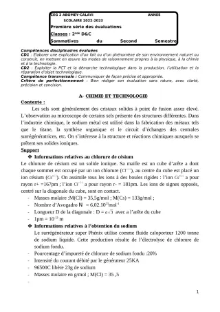 Première page de PCT 2nde D — 1re évaluation sommative, 2e semestre (2022-2023) · CEG2 ABOMEY - CALAVI (CEG ZOCA)