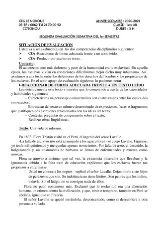 Première page de Espagnol 1ère A1, 1ère A2, 1ère B — 1er semestre (2020-2021) · CEG LE NOKOUE
