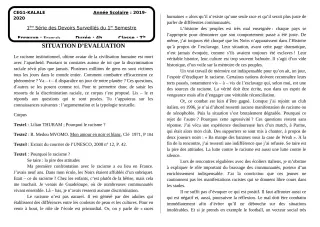 Première page de Français Tle A2, Tle D — 1er devoir surveillé, 1er semestre (2019-2020) · CEG1 Kalalé