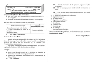 Première page de Histoire-Géographie Tle D — 2e devoir surveillé, 2e semestre (2018-2019) · CEG BOUCA