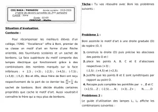 Première page de Mathématiques 5e — 1er devoir surveillé, 2e semestre (2019-2020) · CEG BAKA