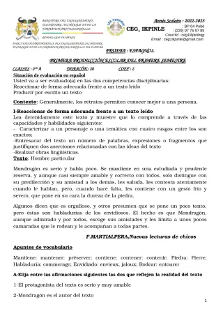 Première page de Espagnol 2nde A — 2022-2023 · CEG1 Ikpinlè