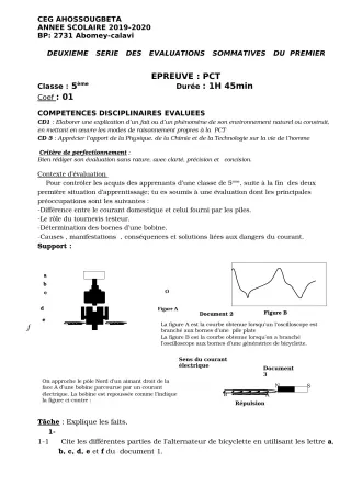 Première page de PCT 5e — Évaluation sommative (2019-2020) · CEG Ahossougbéta