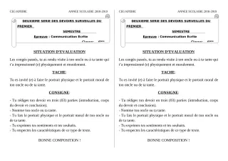Première page de Français 6e, 5e, 4e, 3e — 2e devoir surveillé, 1er semestre (2018-2019) · CEG Kpébié