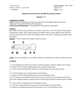 Première page de PCT 6e — 2e devoir surveillé, 1er semestre (2019-2020) · CEG du Lac