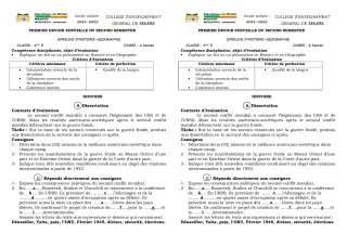 Première page de Histoire-Géographie 1ère D — 1er devoir surveillé, 2e semestre (2021-2022) · CEG SEKERE