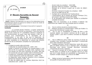 Première page de PCT 3e — 1er devoir surveillé, 2e semestre (2018-2019) · CEG TOUI