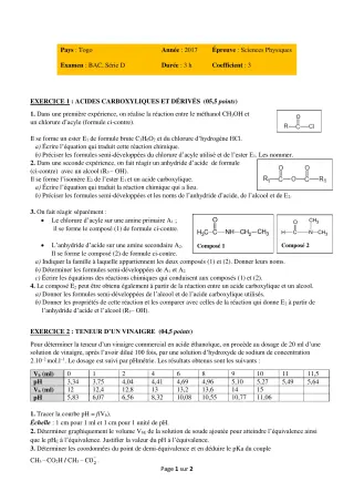 Première page de Prepa sujet BAC 2024 physique chimie série d