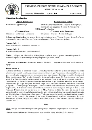 Première page de Philosophie Tle A2 — Composition (2017-2018) · CEG1 Covè