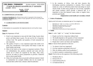 Première page de Anglais 3e — 1er devoir surveillé, 1er semestre (2019-2020) · CEG BAKA