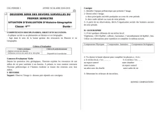 Première page de Histoire-Géographie 6e — 2e devoir surveillé, 1er semestre (2018-2019) · CEG Kpébié