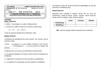 Première page de Histoire-Géographie 6e, 5e, 4e, 4e ML, 3e, 2nde A, 2nde A2, 2nde B, 2nde C, 2nde D, 1ère A1, 1ère A2, 1ère B, 1ère C, 1ère D, Tle A1, Tle A2, Tle B, Tle C, Tle D — 1er devoir surveillé, 1er semestre (