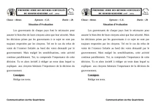 Première page de Français 4e, 4e ML — 1er devoir surveillé, 2e semestre (2018-2019) · CEG1 Covè
