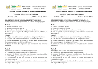 Première page de Histoire-Géographie 5e — 2e devoir surveillé, 2e semestre (2021-2022) · CEG SEKERE