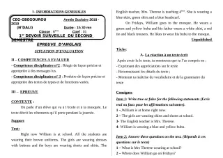 Première page de Anglais 6e, 5e — 1er devoir surveillé, 2e semestre (2018-2019) · CEG Gbegourou
