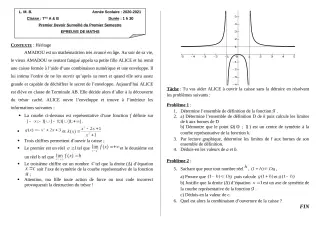 Première page de Mathématiques Tle A1, Tle A2, Tle B — 1er devoir surveillé, 1er semestre (2020-2021) · LMB