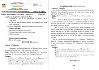 Première page de Histoire-Géographie 3e, 3e ML — 2e production scolaire, 1er semestre (2019-2020) · CEG1 Adjarra