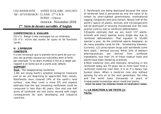 Première page de Anglais 2nde A2, 2nde B — 1er devoir surveillé (2018-2019) · CEG Banikanni
