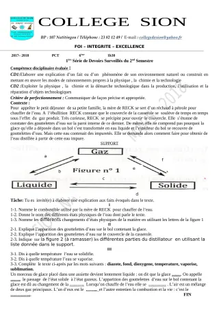 Première page de PCT 6e — Devoir surveillé, 2e semestre (2019-2020) · CEG PRIVE SION DES AD