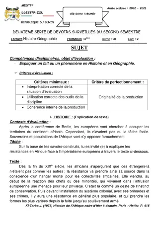 Première page de PCT 3e — 2e devoir surveillé, 2e semestre (2022-2023) · CEG GOHO