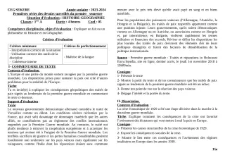 Première page de Histoire-Géographie 1ère A2 — Devoir surveillé, 1er semestre (2023-2024) · CEG SEKERE