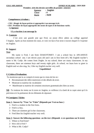 Première page de Anglais 6e, 5e, 4e, 4e ML, 4e ML&MC, 3e, 3e ML, 2nde A, 2nde A1, 2nde A2, 2nde B, 2nde C, 2nde D, 1ère A, 1ère A1, 1ère A2, 1ère C, 1ère D, Tle A1, Tle A2, Tle C, Tle D — 1er devoir surveillé, 1er sem