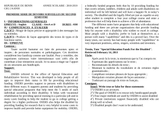 Première page de Anglais 1ère A2, 1ère D — 1er devoir surveillé, 2e semestre (2018-2019) · CEG 2 KANDI