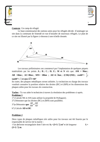 Première page de Mathématiques 3e — 1er devoir surveillé, 1er semestre (2023-2024) · CEG SEKERE