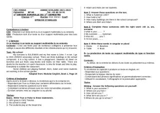 Première page de Anglais 6e — 1er devoir surveillé, 1er semestre (2021-2022) · CEG ZONGO