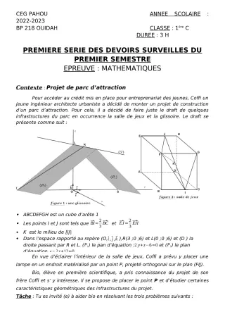 Première page de Mathématiques 1ère C — 1er devoir surveillé, 1er semestre (2022-2023) · CEG PAHOU