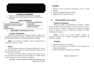 Première page de Histoire-Géographie 3e, 3e ML — 1er devoir surveillé, 2e semestre (2018-2019) · ceg ouenou