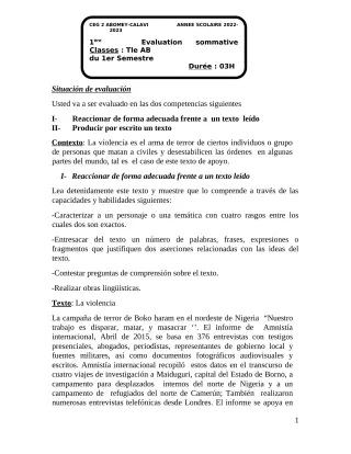 Première page de Espagnol Tle B — 1er semestre (2022-2023) · CEG2 ABOMEY - CALAVI (CEG ZOCA)