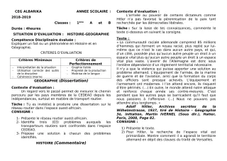 Première page de Devoir surveillé de HIST-GEO — 1ère A1, 1ère A2, 1ère B — CEG Albarika (2018)