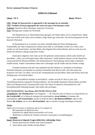 Première page de Allemand Tle A1, Tle A2, Tle B — Devoir surveillé (2018-2019) · CEG Albarika
