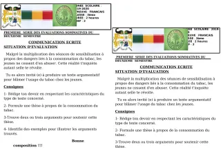 Première page de Français 3e, 3e ML — 1re évaluation sommative, 2e semestre (2019-2020) · CEG GBESSOU