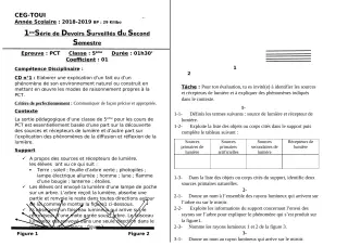 Première page de PCT 5e — 1er devoir surveillé, 2e semestre (2018-2019) · CEG TOUI