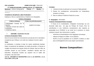 Première page de Histoire-Géographie 3e, 3e ML — 1er devoir surveillé, 2e semestre (2018-2019) · CEG Albarika