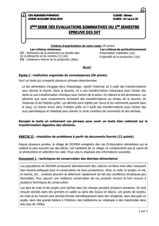 Première page de SVT 6e — 2e évaluation sommative (2018-2019) · CEG Albarika