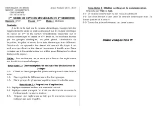 Première page de PCT 6e, 5e, 4e, 4e ML, 3e, 3e ML — 1er devoir surveillé, 1er semestre (2018-2019) · CEG Donwari