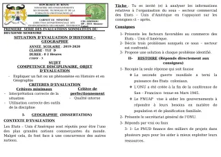 Première page de Histoire-Géographie Tle D — 1re évaluation sommative, 2e semestre (2019-2020) · CEG GBESSOU