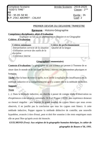 Première page de Mathématiques 2nde A2, 2nde B — 1er devoir surveillé, 2e trimestre (2019-2020) · CPEG GOD'S TIME
