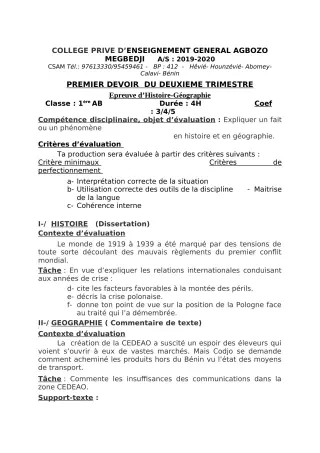 Première page de Histoire-Géographie 6e, 5e, 4e, 4e ML, 3e, 3e ML, 2nde A, 2nde A1, 2nde A2, 2nde B, 2nde C, 2nde D, 1ère A, 1ère A1, 1ère A2, 1ère B, 1ère D, Tle A, Tle A1, Tle A2, Tle B, Tle C, Tle D — 1er devoir su