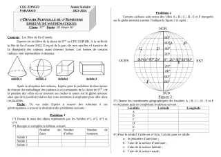 Première page de Mathématiques 6e — Devoir surveillé (2023-2024) · CEG ZONGO