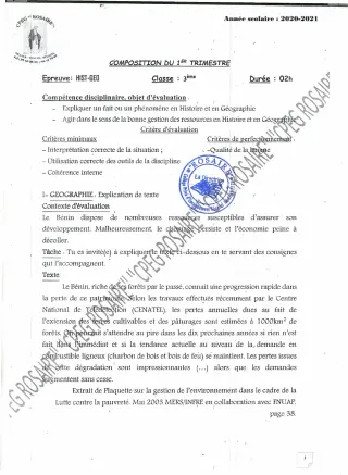 Première page de Histoire-Géographie 3e, 3e ML — 2020-2021 · CPEG ROSAIRE